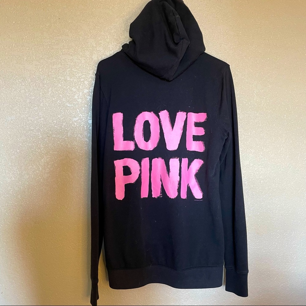 Victoria’s Secret Love PINK Zip up Black Oversized Hoodie 💗 Size S